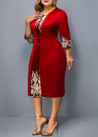 3/4 Sleeve Round Neck Embroidered Dress
