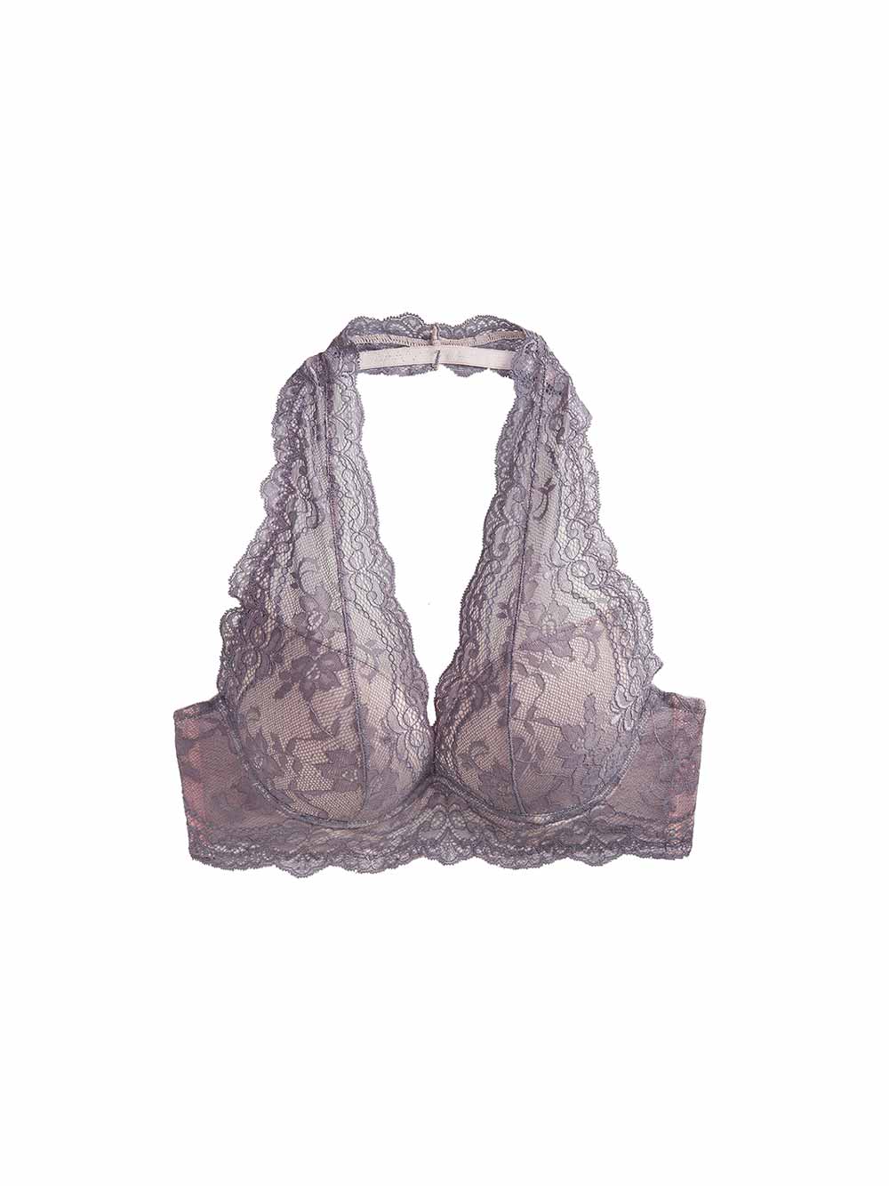 Kira Halter Push-Up Bra, Petites, Deep-Plunge, Lace, Bralette