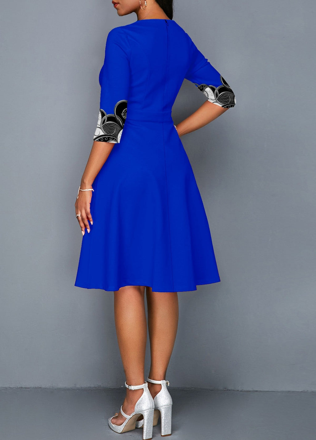 3/4 Sleeve Tribal Print Round Neck Dress