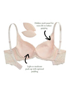 Elaine Demi-Cup Bra, Petite, Soft-Cups, Removable Push-Up Pads, Lace