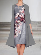 Women's A Line Dress Knee Length Dress Light Brown Light gray Half Sleeve Floral Print Spring Summer Crew Neck Elegant Vintage Classic 2022 S M L XL XXL 3XL