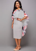 Floral Print 3/4 Sleeve Bodycon Dress