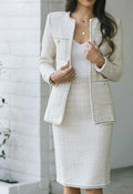 Women's Dress Set Two Piece Dress Mini Dress White Long Sleeve Pure Color Button Layered Winter Fall V Neck Stylish Modern 2022 S M L XL XXL 3XL / Cotton / Sheath Dress