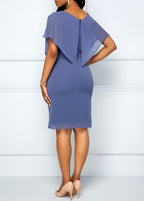 Dusty Blue V Neck Short Sleeve Dress