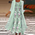 Women‘s A Line Dress Midi Dress Light Green Light Blue 3/4 Length Sleeve Fall Floral Print Fall Spring Round Neck Elegant Casual 2022 S M L XL XXL 3XL