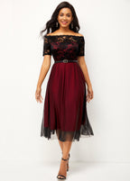 Lace Patchwork Off Shoulder Short Sleeve Dress