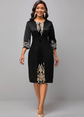 3/4 Sleeve Round Neck Embroidered Dress