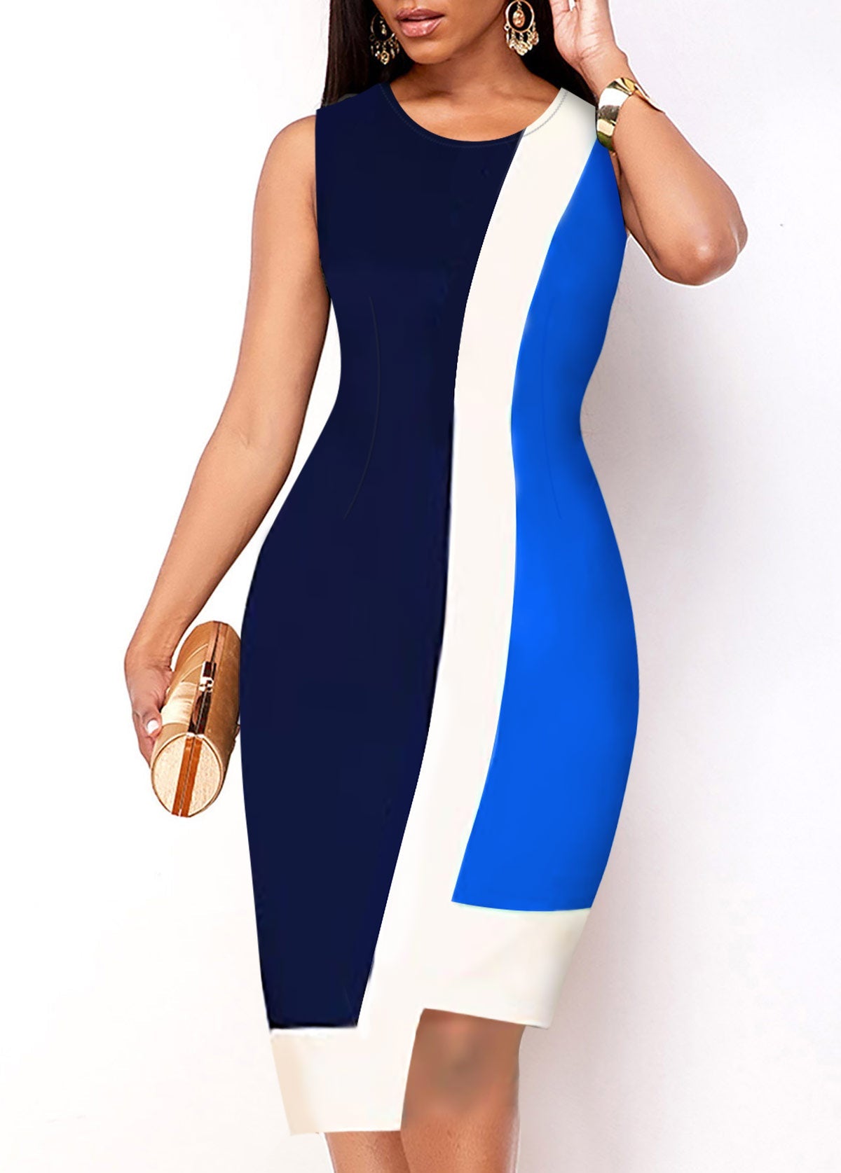 Asymmetric Hem Sleeveless Contrast Dress