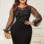 Women's Plus Size Party Dress Polka Dot Crew Neck Long Sleeve Winter Fall Elegant Formal Mature Maxi long Dress Party Evening Party Dress