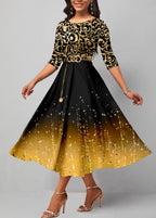 Golden Ombre Hot Stamping 3/4 Sleeve Dress