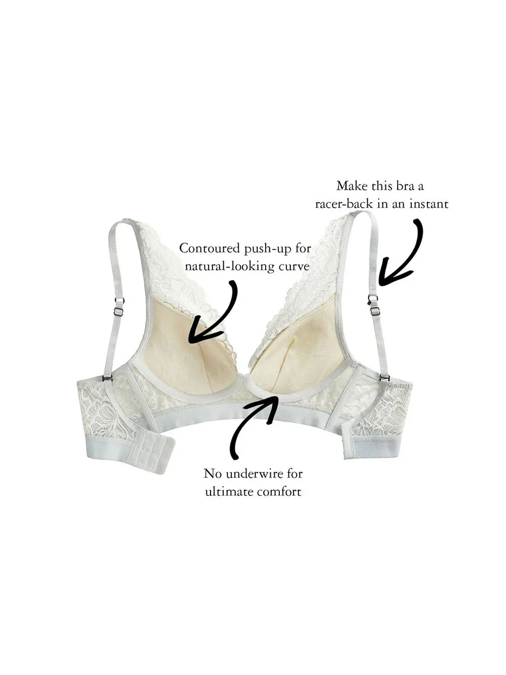 Gillian Wire-free Bra, Petite, Deep-plunge, Light Contoured Cup, Lace