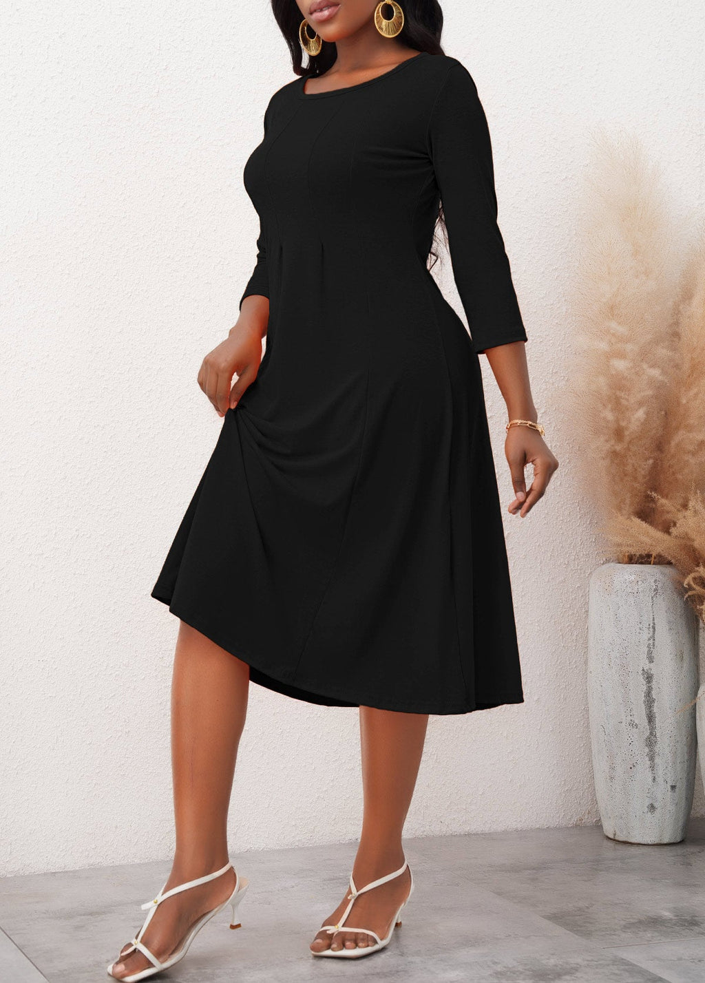 3/4 Sleeve Round Neck Dress