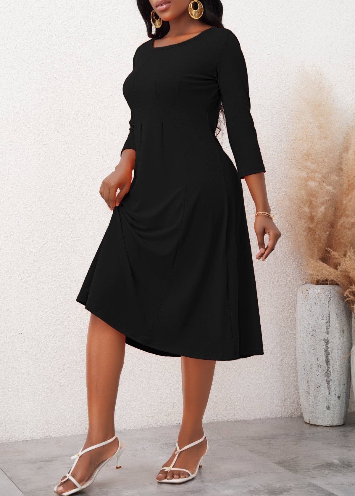 3/4 Sleeve Round Neck Dress