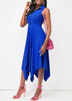 Sleeveless Asymmetric Hem Royal Blue Shirt Dress
