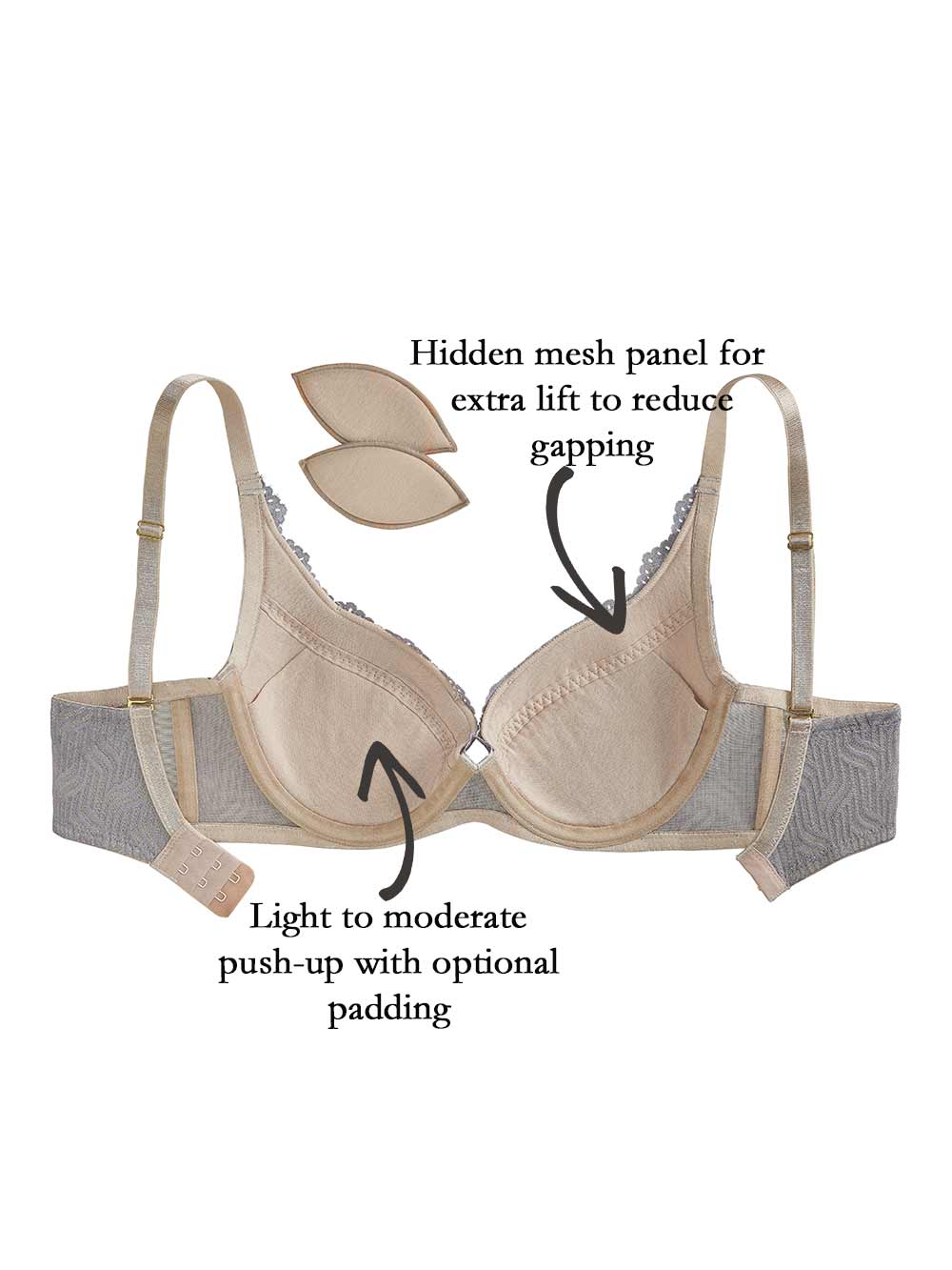 Charlie Lace Bra, Petite, Demi-Cup, Removable Padding, Push-Up