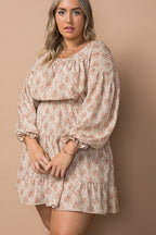 PLUS Ruffled Cuff Floral Mini Dress (Natural)