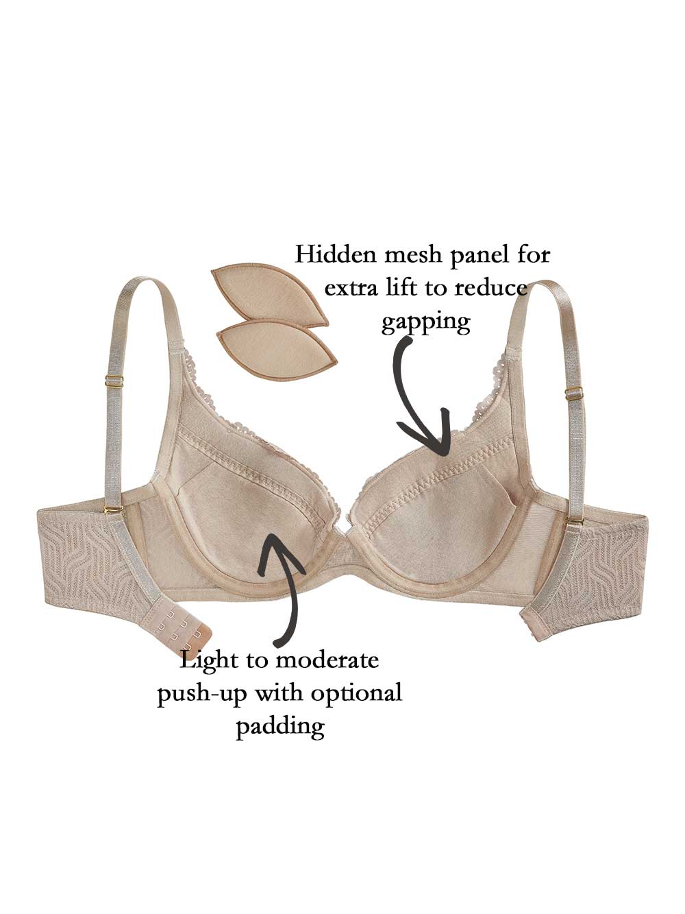 Charlie Lace Bra, Petite, Demi-Cup, Removable Padding, Push-Up