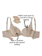 Charlie Lace Bra, Petite, Demi-Cup, Removable Padding, Push-Up