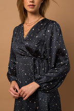 Self Tie Abstract Wrap Dress