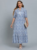 Women's Plus Size Curve A Line Dress Print V Neck Print Half Sleeve Spring Summer Basic Casual Maxi long Dress Daily Date Dress