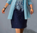 Women's Plus Size Dress Set Color Block Round Neck 3/4 Length Sleeve Dress