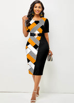 Contrast Round Neck Short Sleeve Dress