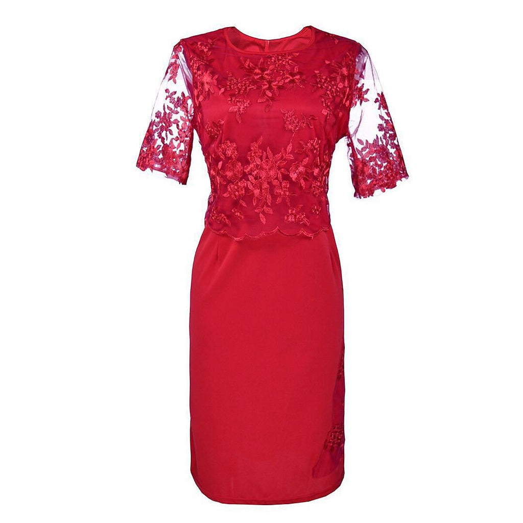 Women's Plus Size Party Dress Floral Crew Neck Lace Dress