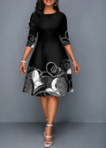 3/4 Sleeve Tribal Print Round Neck Dress