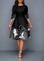 3/4 Sleeve Tribal Print Round Neck Dress