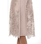 Women's Dress Set Two Piece Dress Sheath Dress Midi Dress Khaki 3/4 Length Sleeve Floral Lace Winter Fall Spring V Neck Fashion Party Wedding Guest Fall Dress 2022 S M L XL 2XL 3XL 4XL