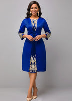 3/4 Sleeve Round Neck Embroidered Dress