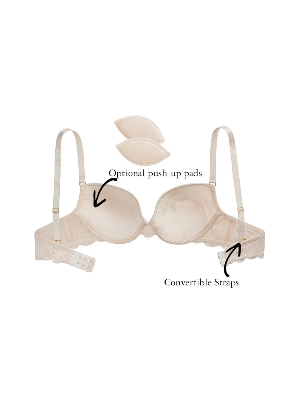 Dakota Contoured Cups, Petite, Removable Push-Up Pads, Smooth-Cup