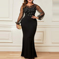 Women's Plus Size Party Dress Polka Dot Crew Neck Long Sleeve Winter Fall Elegant Formal Mature Maxi long Dress Party Evening Party Dress