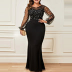 Women's Plus Size Party Dress Polka Dot Crew Neck Long Sleeve Winter Fall Elegant Formal Mature Maxi long Dress Party Evening Party Dress