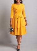 Ginger Button 3/4 Sleeve Round Neck Dress