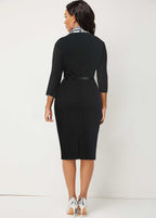 Tartan Print Midi Lapel Black Bodycon Dress