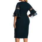 Women's Plus Size Holiday Dress Floral Crew Neck Ruffle Vintage Dress