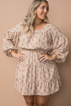 PLUS Ruffled Cuff Floral Mini Dress (Natural)