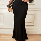Women's Plus Size Party Dress Polka Dot Crew Neck Long Sleeve Winter Fall Elegant Formal Mature Maxi long Dress Party Evening Party Dress