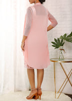 3/4 Sleeve Solid Cardigan and Glitter Fabric Stitching Dress