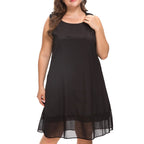 Women's Plus Size Casual Dress Solid Color Crew Neck Mesh Long Sleeve Dress