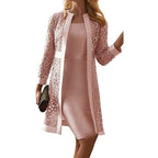 Women's Lace Dress Dress Set Purple Pink Yellow Light Blue Gray Long Sleeve Pure Color Lace Hollow Out Winter Fall Crew Neck Elegant Party Fall Dress 2022 S M L XL XXL 3XL 4XL 5XL / Winter Dress