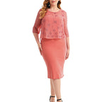 Women's Plus Size Work Dress Floral Crew Neck Print 3/4 Length Sleeve Dress
