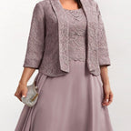 Women's Plus Size Dress Set Solid Color Crew Neck Half Sleeve Dress