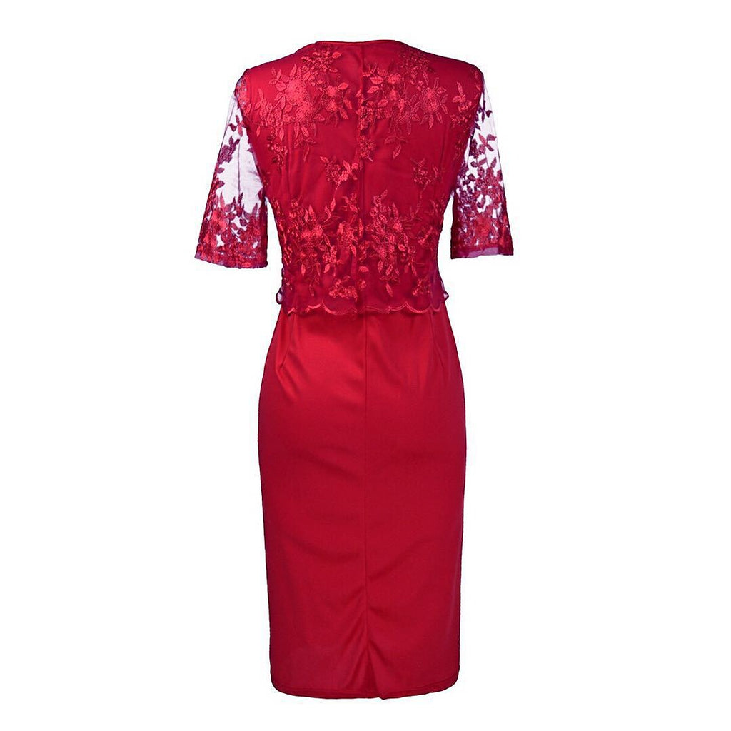 Women's Plus Size Party Dress Floral Crew Neck Lace Dress