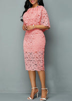 Light Pink Half Sleeve Overlay Embellished Lace Dress