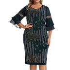 Women's Plus Size Holiday Dress Floral Crew Neck Ruffle Vintage Dress