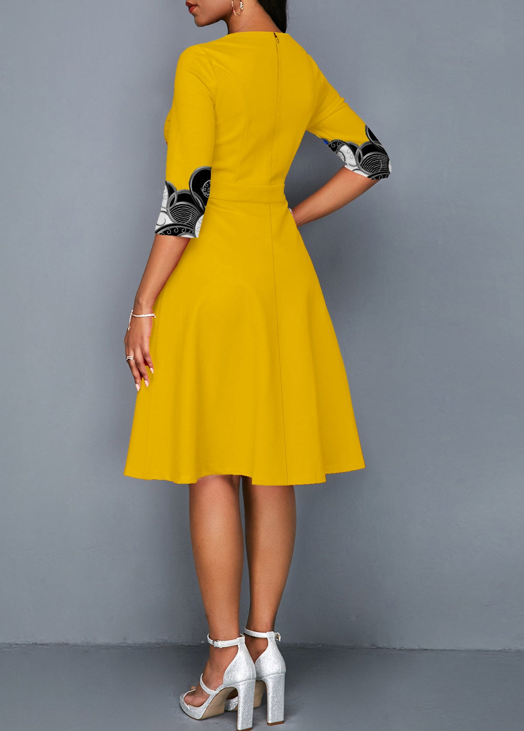 3/4 Sleeve Tribal Print Round Neck Dress