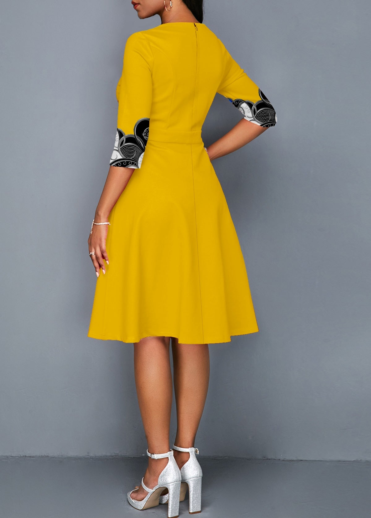 3/4 Sleeve Tribal Print Round Neck Dress