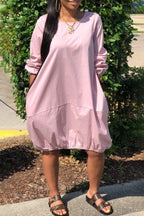 Casual Loose Solid Color Pocket Midi Dress